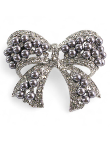BROSZKA BROSZA KOKARDA Z PERŁAMI SZARE PEREŁKI...