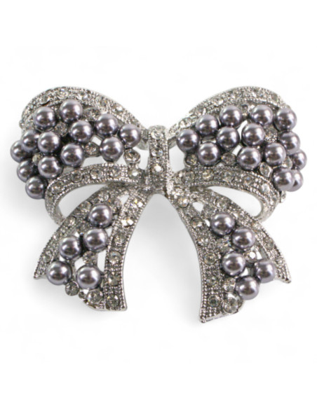 BROSZKA BROSZA KOKARDA Z PERŁAMI SZARE PEREŁKI   LOLITA AKCESORIA