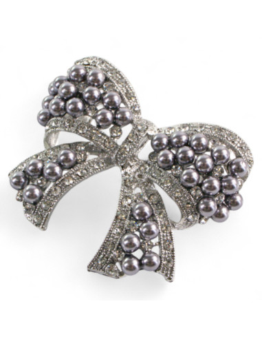 BROSZKA BROSZA KOKARDA Z PERŁAMI SZARE PEREŁKI...