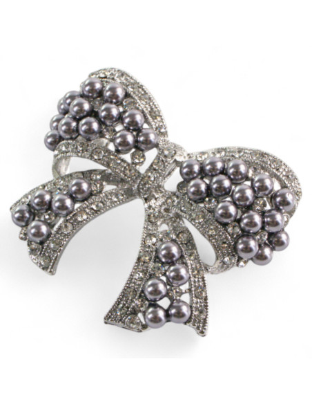 BROSZKA BROSZA KOKARDA Z PERŁAMI SZARE PEREŁKI   LOLITA AKCESORIA