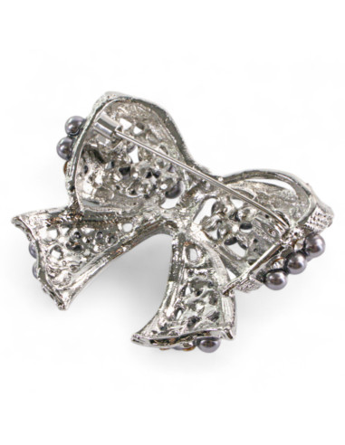 BROSZKA BROSZA KOKARDA Z PERŁAMI SZARE PEREŁKI...