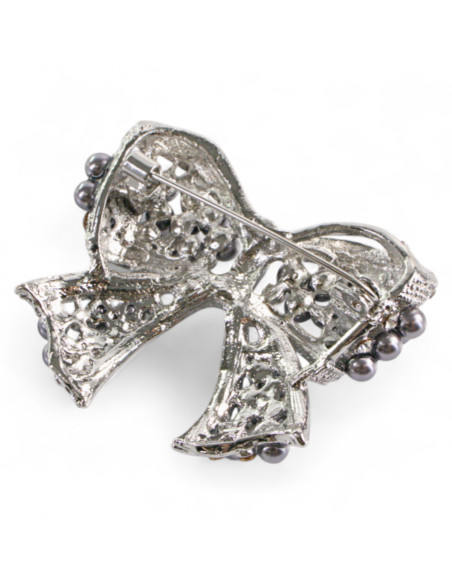 BROSZKA BROSZA KOKARDA Z PERŁAMI SZARE PEREŁKI   LOLITA AKCESORIA