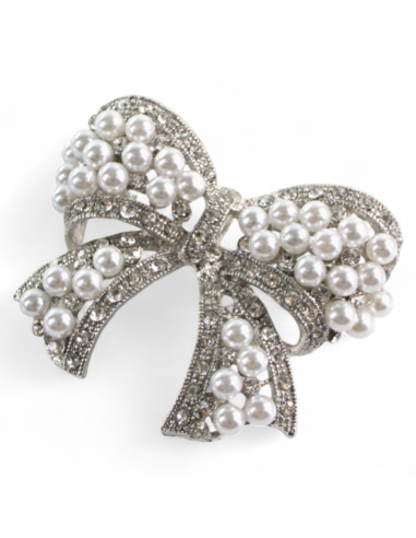 BROSZKA BROSZA SREBRNA KOKARDA Z PERŁAMI...
