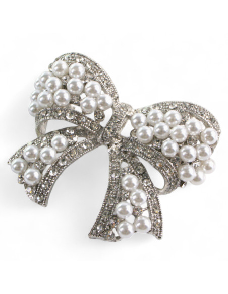BROSZKA BROSZA SREBRNA KOKARDA Z PERŁAMI PEREŁKI   LOLITA AKCESORIA
