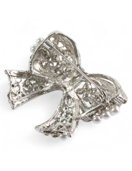 BROSZKA BROSZA SREBRNA KOKARDA Z PERŁAMI PEREŁKI   LOLITA AKCESORIA