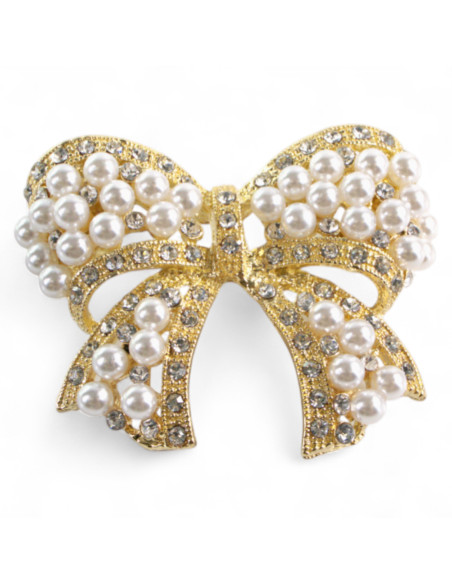 BROSZKA BROSZA ZŁOTA KOKARDA Z PERŁAMI PEREŁKI   LOLITA AKCESORIA