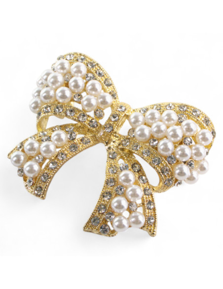 BROSZKA BROSZA ZŁOTA KOKARDA Z PERŁAMI PEREŁKI   LOLITA AKCESORIA