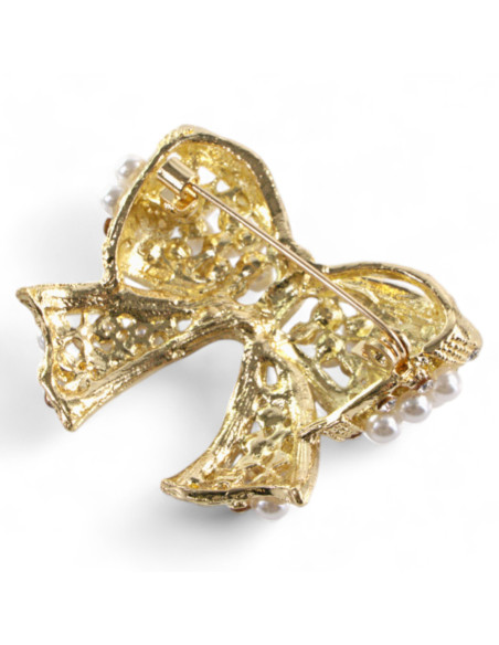 BROSZKA BROSZA ZŁOTA KOKARDA Z PERŁAMI PEREŁKI   LOLITA AKCESORIA