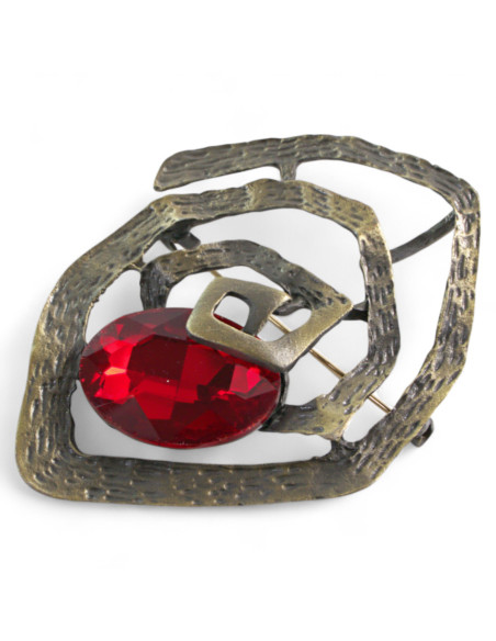 BROSZKA BROSZA PRZYPINKA "OSTRYGA" CZERWONY KAMIEŃ  LOLITA AKCESORIA