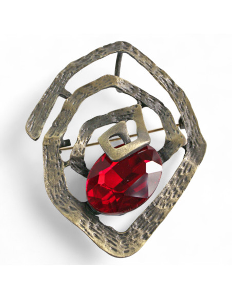 BROSZKA BROSZA PRZYPINKA "OSTRYGA" CZERWONY KAMIEŃ  LOLITA AKCESORIA