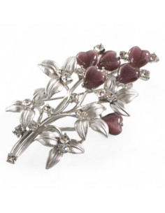 BROSZKA BROSZA SREBRNA WIĄZANKA TULIPANÓW BORDOWE SERCE...