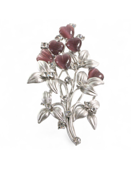 BROSZKA BROSZA SREBRNA WIĄZANKA TULIPANÓW BORDOWE SERCE LOLITA AKCESORIA