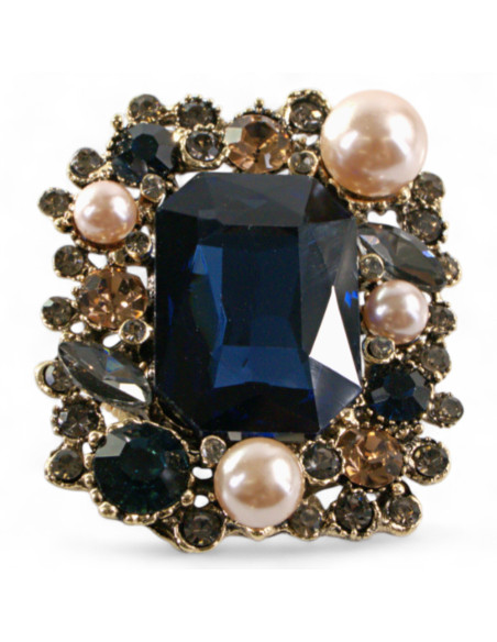 BROSZKA BROSZA WIKTORIAŃSKI MEDALION VINTAGE GRANATOWY  LOLITA AKCESORIA