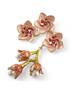 BROSZKA BROSZA EMALIOWANE  KWIATY KWIATEK Z PERŁAMI...