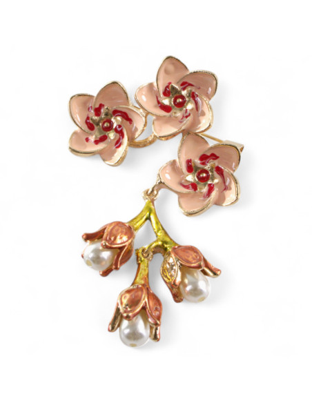 BROSZKA BROSZA EMALIOWANE  KWIATY KWIATEK Z PERŁAMI LOLITA AKCESORIA