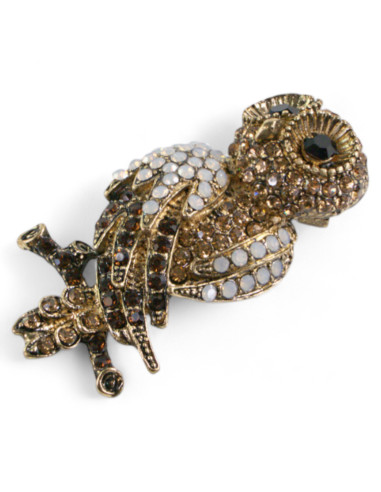 BROSZKA BROSZA BRĄZOWA  SOWA z CYRKONIAMI...