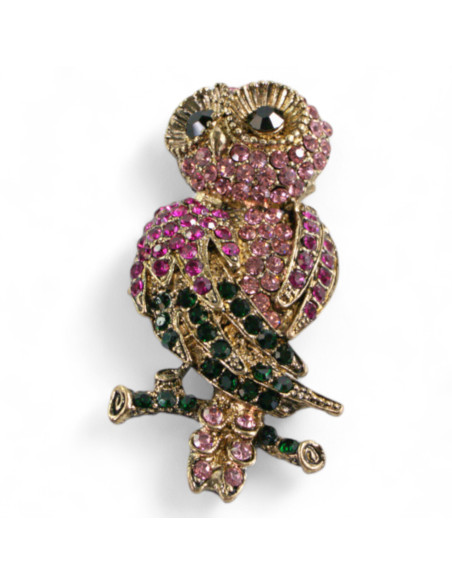 BROSZKA BROSZA RÓŻOWA SOWA z CYRKONIAMI  LOLITA AKCESORIA