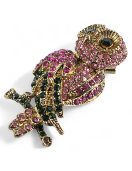 BROSZKA BROSZA RÓŻOWA SOWA z CYRKONIAMI  LOLITA AKCESORIA