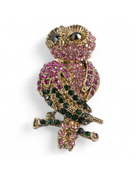 BROSZKA BROSZA RÓŻOWA SOWA z CYRKONIAMI  LOLITA AKCESORIA