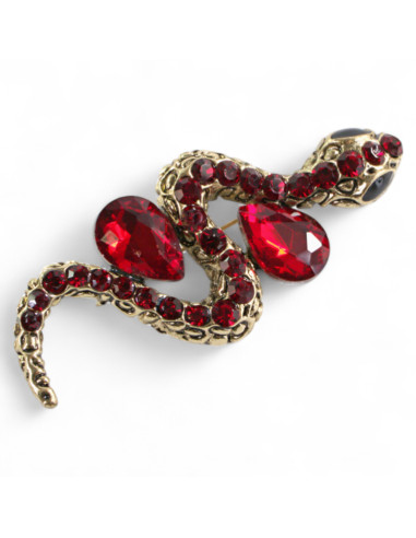 BROSZKA BROSZA CZERWONY WĄZ Z CYRKONIAMI...