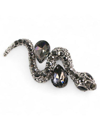 BROSZKA BROSZA GRAFITOWY  WĄZ Z CYRKONIAMI...