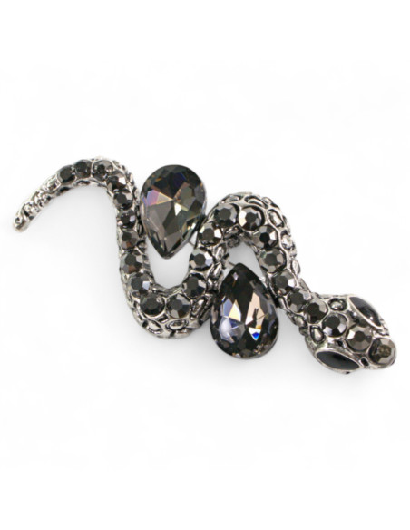 BROSZKA BROSZA GRAFITOWY  WĄZ Z CYRKONIAMI   LOLITA AKCESORIA