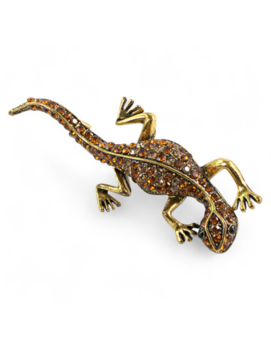 BROSZKA BROSZA BRĄZOWA  JASZCZURKA Z CYRKONIAMI...