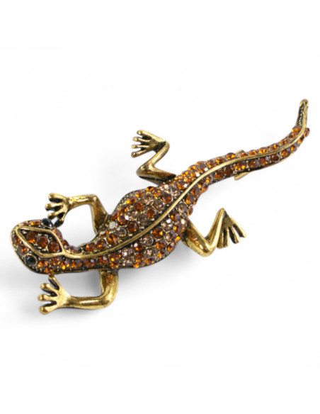 BROSZKA BROSZA BRĄZOWA  JASZCZURKA Z CYRKONIAMI   LOLITA AKCESORIA