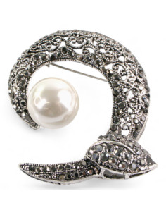 BROSZKA BROSZA WIKTORIAŃSKI AŻUROWY  KSIĘŻYC Z PERŁĄ...