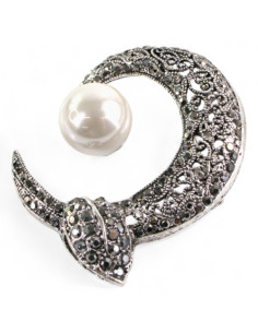 BROSZKA BROSZA WIKTORIAŃSKI AŻUROWY  KSIĘŻYC Z PERŁĄ... 2