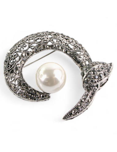 BROSZKA BROSZA WIKTORIAŃSKI AŻUROWY  KSIĘŻYC Z...