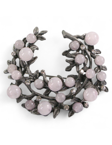 BROSZKA BROSZA GALERYJNA GAŁĄZKA Z ROŻOWYMI KORALIKAMI LOLITA AKCESORIA