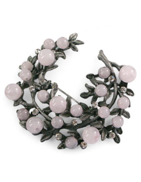 BROSZKA BROSZA GALERYJNA GAŁĄZKA Z ROŻOWYMI KORALIKAMI LOLITA AKCESORIA