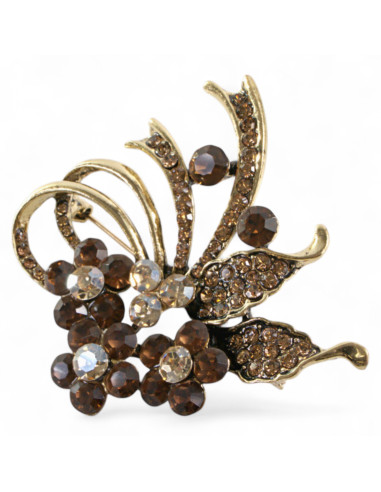 BROSZKA BROSZA BUKIET KWIATÓW z BRĄZOWYMI...
