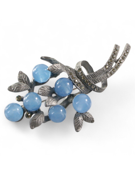 BROSZKA BROSZA GALERYJNA GAŁĄZKA Z NIEBIESKIMI KORALIKAMI LOLITA AKCESORIA