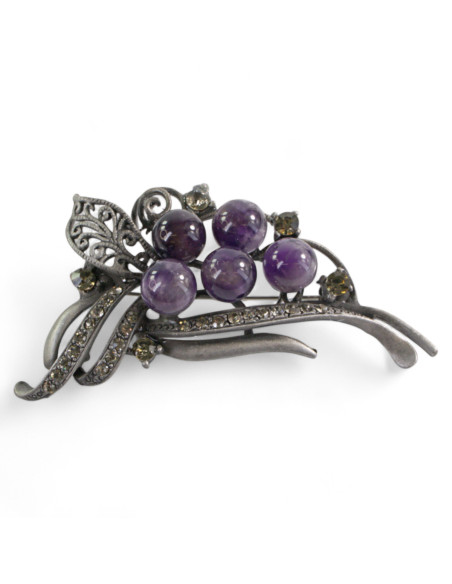 BROSZKA BROSZA GALERYJNA WIĄZANKA Z FIOLETOWYMI KORALIKAMI LOLITA AKCESORIA