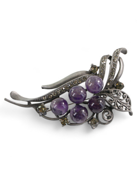 BROSZKA BROSZA GALERYJNA WIĄZANKA Z FIOLETOWYMI KORALIKAMI LOLITA AKCESORIA