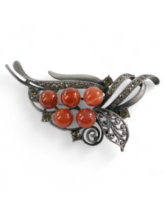 BROSZKA BROSZA GALERYJNA WIĄZANKA Z BRĄZOWYMI KORALIKAMI...