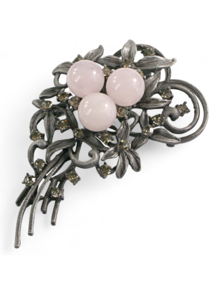 BROSZKA BROSZA GALERYJNA WIĄZANKA Z RÓŻOWYMI KORALIKAMI LOLITA AKCESORIA