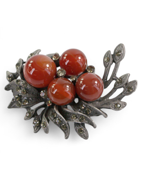 BROSZKA BROSZA GALERYJNA WIĄZANKA Z BRĄZOWYMI KORALIKAMI LOLITA AKCESORIA