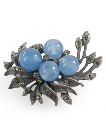 BROSZKA BROSZA GALERYJNA WIĄZANKA Z NIEBIESKIMI KORALIKAMI LOLITA AKCESORIA