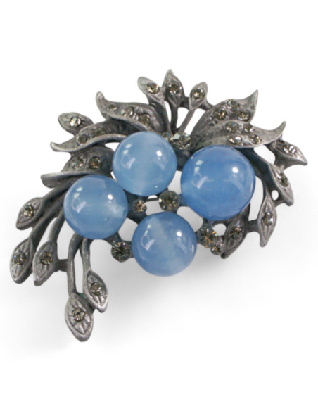 BROSZKA BROSZA GALERYJNA WIĄZANKA Z NIEBIESKIMI KORALIKAMI LOLITA AKCESORIA