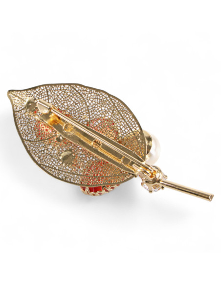 BROSZKA BROSZA ZŁOTY LIŚĆ Z POMARAŃCZOWYM KAMIENIEM LOLITA AKCESORIA