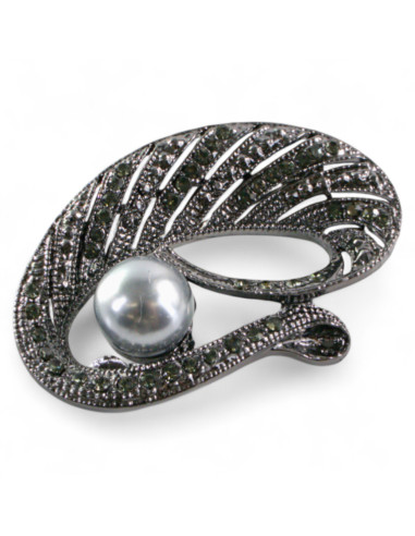 BROSZKA BROSZA  ASYMETRYCZNY ZAWIJAS Z PERŁĄ...