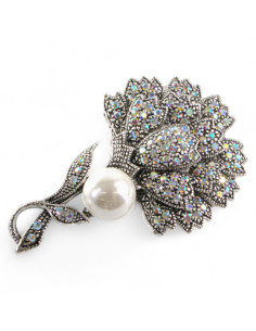 BROSZKA BROSZA  LIŚC Z PERŁĄ Z PERŁĄ CRYSTAL AB LOLITA...