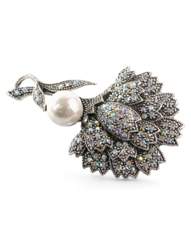 BROSZKA BROSZA  LIŚC Z PERŁĄ Z PERŁĄ CRYSTAL AB...