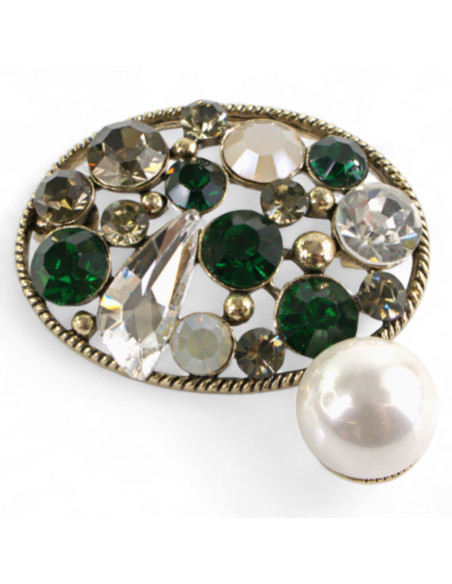 BROSZKA BROSZA ELIPSA Z CYRKONIAMI I PERŁĄ LOLITA AKCESORIA