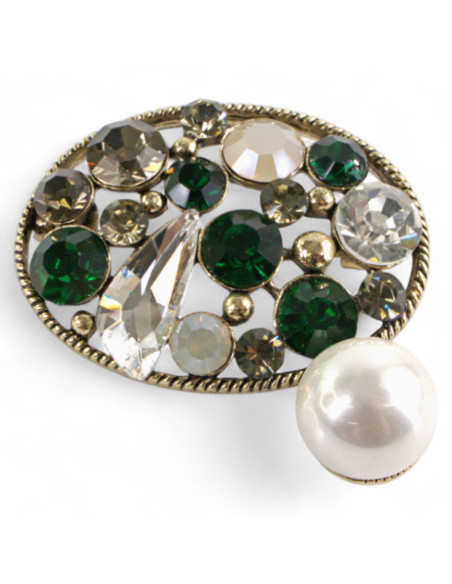 BROSZKA BROSZA ELIPSA Z CYRKONIAMI I PERŁĄ LOLITA AKCESORIA