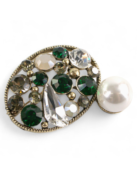 BROSZKA BROSZA ELIPSA Z CYRKONIAMI I PERŁĄ LOLITA AKCESORIA