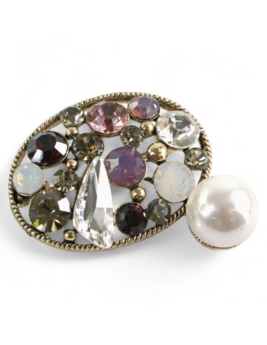 BROSZKA BROSZA ELIPSA Z CYRKONIAMI I PERŁĄ...